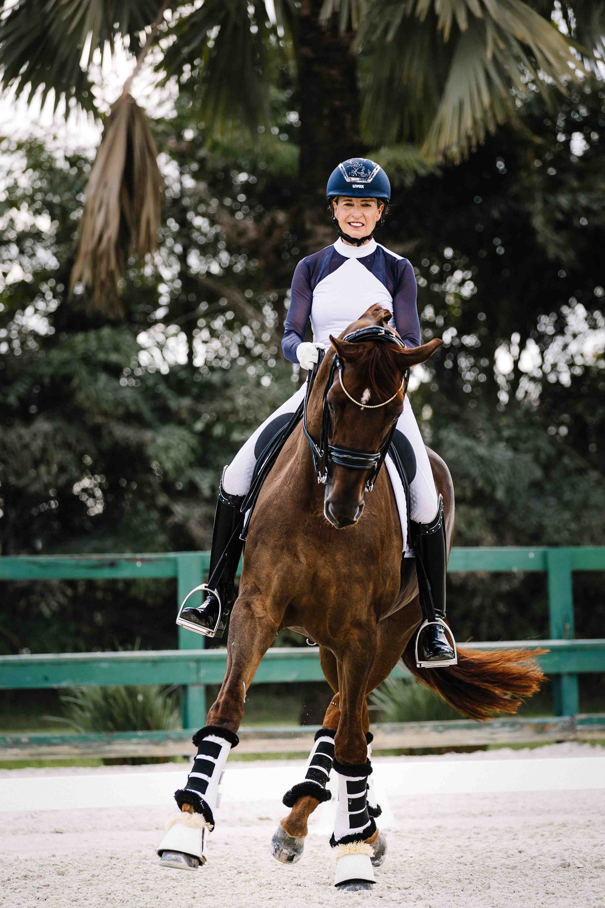 Elegant White & Navy Power Mesh Long Sleeve Show Shirt - [Kastel]