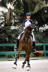 Elegant White & Navy Power Mesh Long Sleeve Show Shirt - [Kastel]