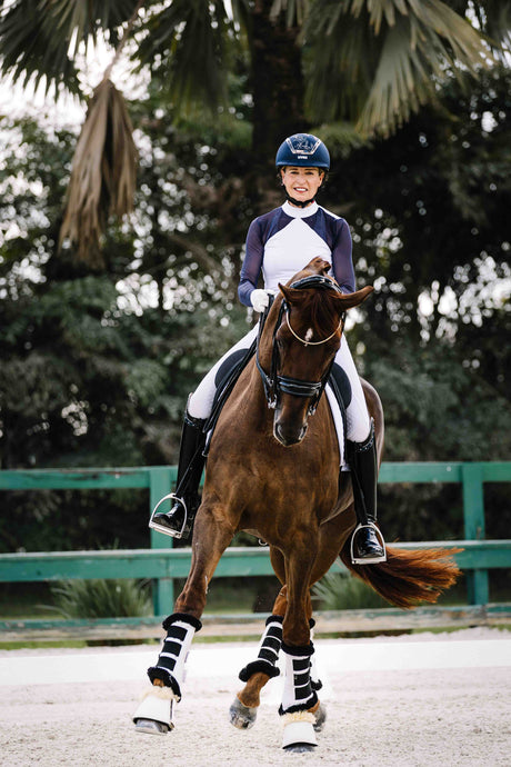 Elegant White & Navy Power Mesh Long Sleeve Show Shirt - [Kastel]