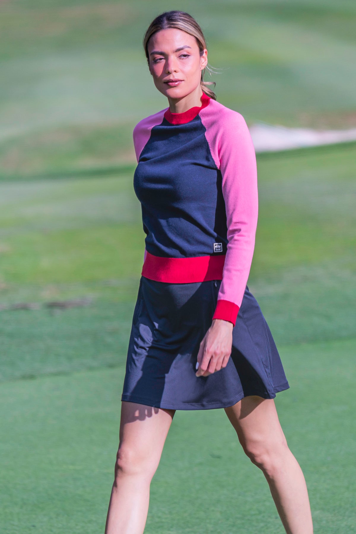 Navy, Hot Pink, & Wine Color Block Long Sleeve Crewneck Sweater Kastel Denmark