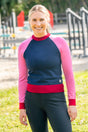 Navy, Hot Pink, & Wine Color Block Long Sleeve Crewneck Sweater Kastel Denmark