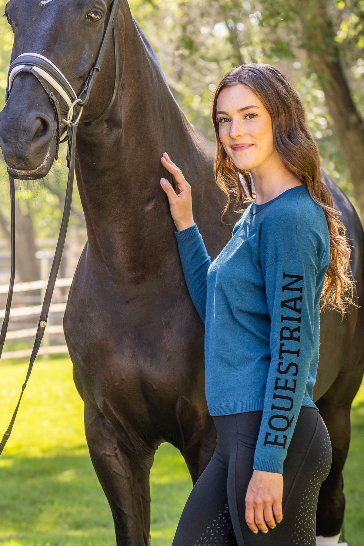 Sailor Blue with Black "Equestrian" Crewneck Sweater Kastel Denmark