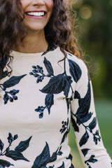 Indigo Lithograph Leaf Crewneck Sweater Kastel Denmark