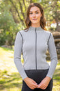 Dove Gray Ribbed Mock Neck Sweater with Black Piping - [Kastel]