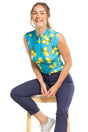 Azure Lemons Ruched Back Sleeveless 1/4 Zip Shirt - [Kastel]