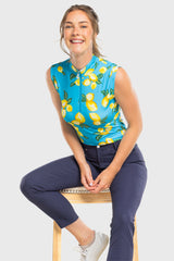 Azure Lemons Ruched Back Sleeveless 1/4 Zip Shirt Kastel Denmark