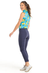 Azure Lemons Ruched Back Sleeveless 1/4 Zip Shirt - [Kastel]