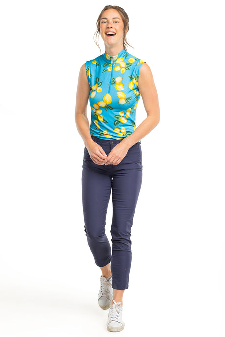 Azure Lemons Ruched Back Sleeveless 1/4 Zip Shirt - [Kastel]