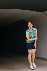 Azure Lemons Ruched Back Sleeveless 1/4 Zip Shirt - [Kastel]