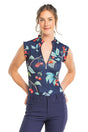 Navy Cherries Ruffle Sleeveless 1/4 Zip Sun Top - [Kastel]