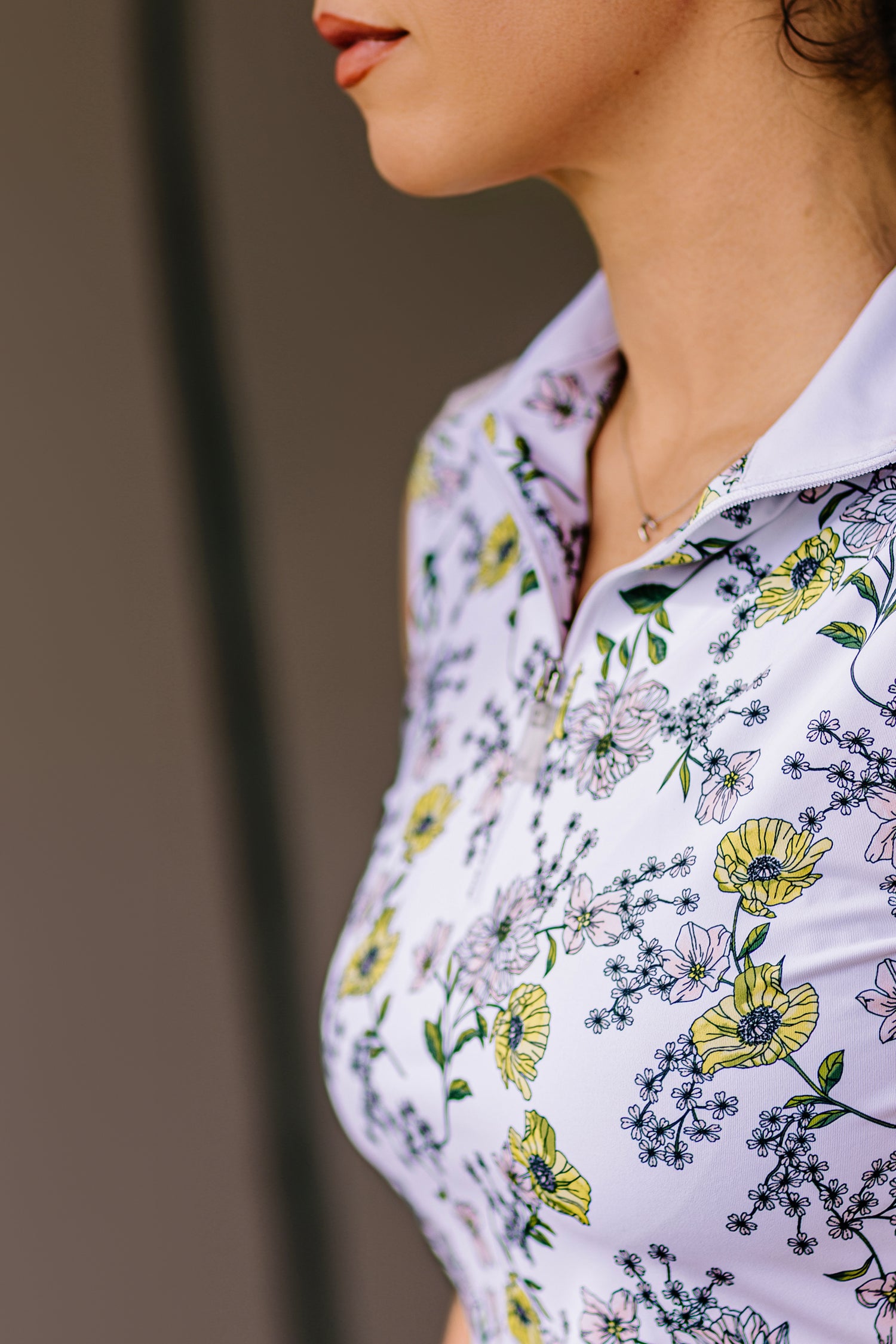 Yellow Wild Poppies Lace Shoulder Sleeveless 1/4 Zip Sun Top - [Kastel]