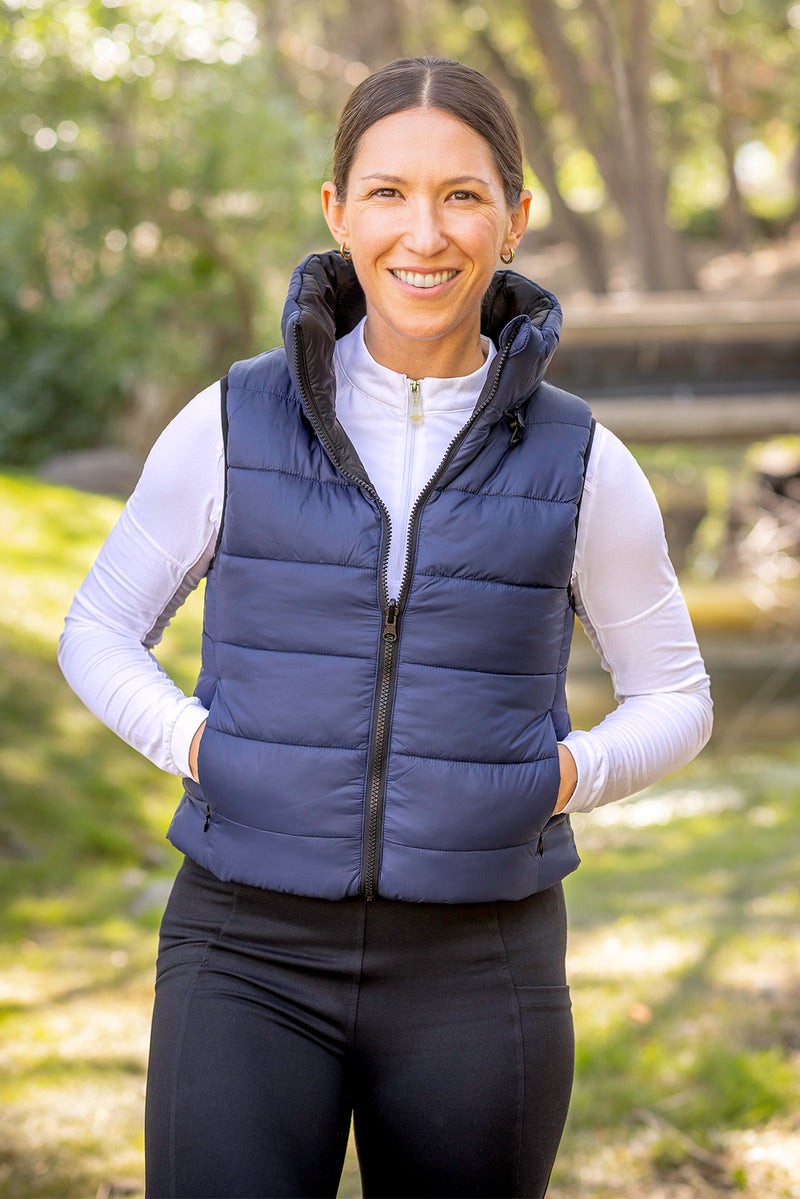 Navy and Black Reversible Quilted Puffer Vest - [Kastel]