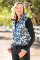 Sailor Blue French Tulip & Solid Reversible Puffer Vest