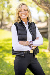 Black Quilted Vest w/Knit Trim & Gold Zipper Kastel Denmark US