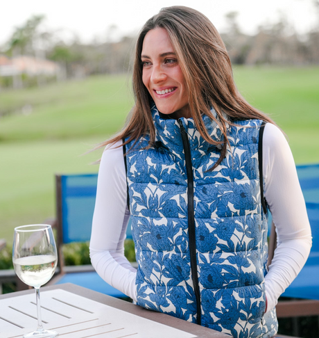 Pacific Blue Wild Rose & Black Reversible Puffer Vest Kastel Denmark