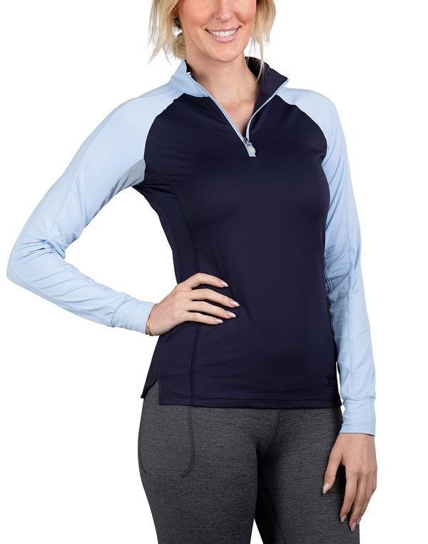 Long Sleeve Navy & Dutch Canal Topstitched Solid 1/4 Zip