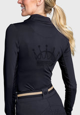 Long Sleeve Black Tonal Crystal Crown 1/4 Zip