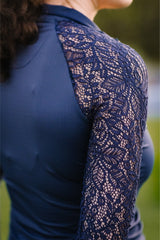 Navy Floral Lace Long Sleeve Sun Shirt