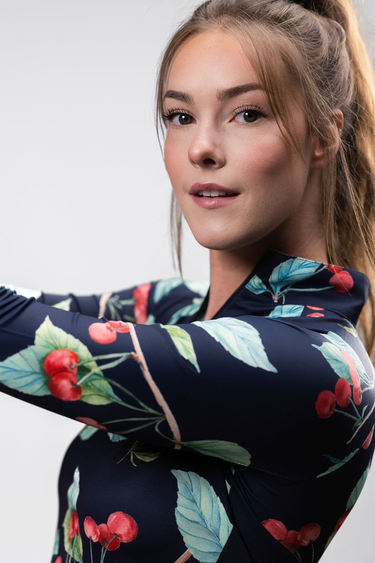 Navy Cherries Long Sleeve 1/4 Zip Sun Shirt - [Kastel]