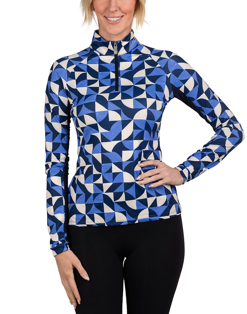 Navy Geometric Long Sleeve Sun Shirt - [Kastel]