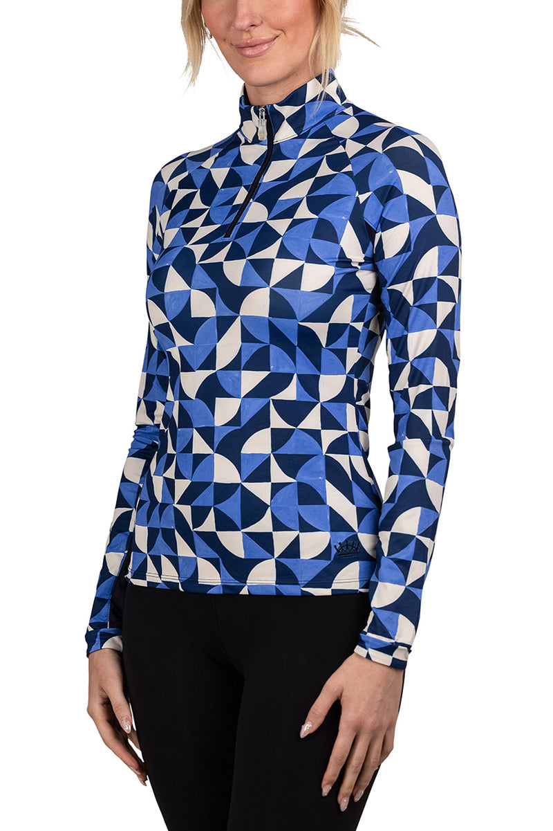 Navy Geometric Long Sleeve Sun Shirt - [Kastel]