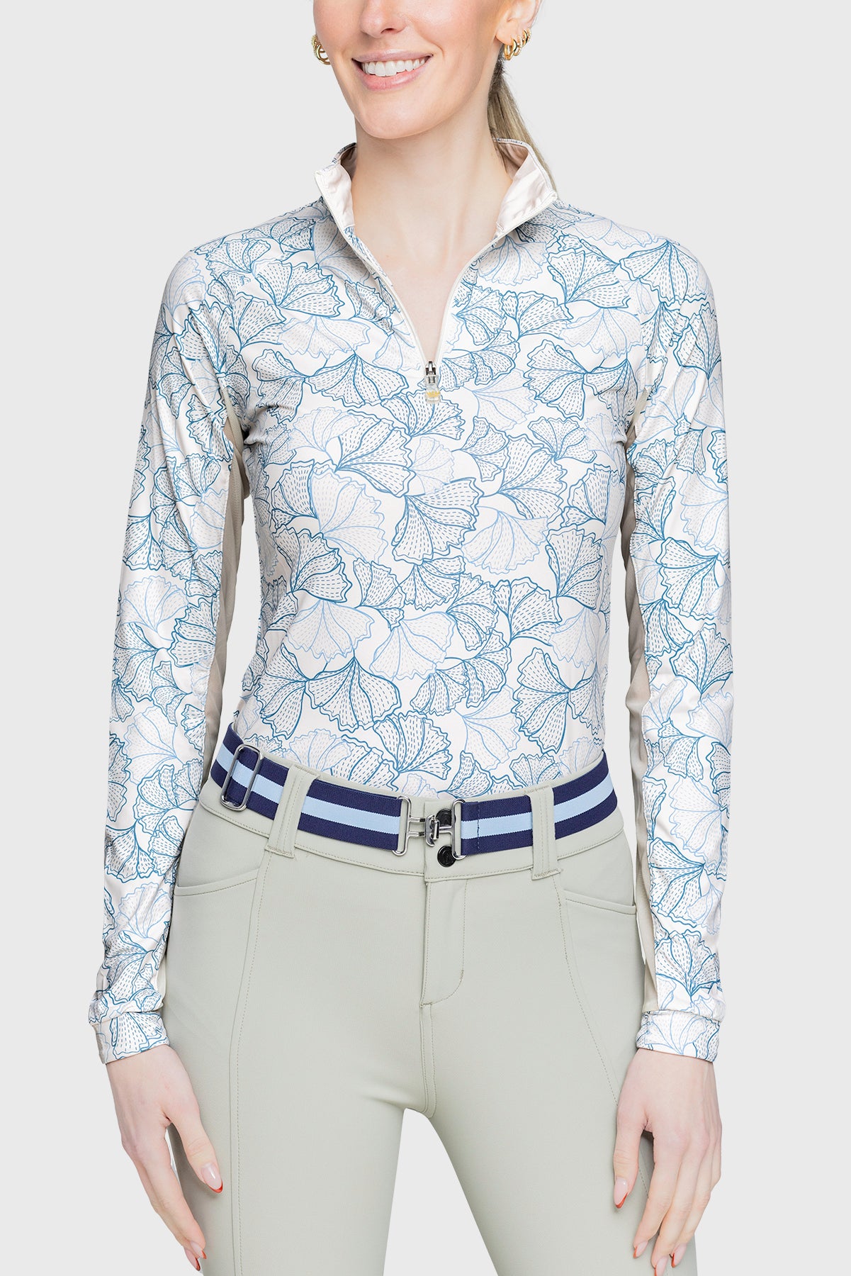 Long Sleeve Chambray Blue Poppies - [Kastel]