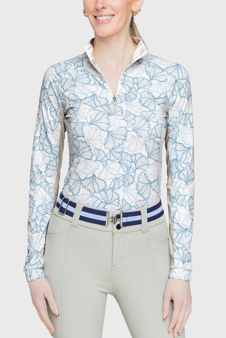 Long Sleeve Chambray Blue Poppies - [Kastel]