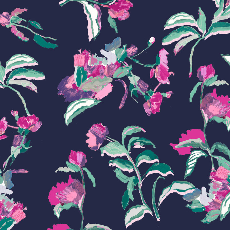 Long Sleeve Navy Garden Blooms  1/4 Zip - [Kastel]