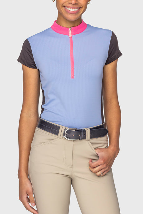 Periwinkle, Hot Pink, & Black Color Block Cap Sleeve 1/4 Zip Sun Shirt Kastel Denmark US