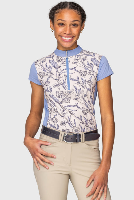 Periwinkle French Tulip Color Block Cap Sleeve 1/4 Zip Sun Shirt Kastel Denmark US
