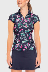 Cap Sleeve Navy Garden Blooms 1/4 Zip Sun Shirt - [Kastel]
