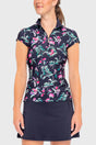 Cap Sleeve Navy Garden Blooms 1/4 Zip Sun Shirt - [Kastel]