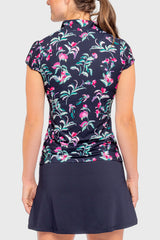 Cap Sleeve Navy Garden Blooms 1/4 Zip Sun Shirt - [Kastel]