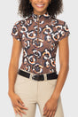 Chocolate Brown Pansies Cap Sleeve 1/4 Zip Kastel Denmark US