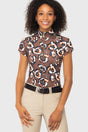 Chocolate Brown Pansies 1/4 Zip Cap Sleeve Kastel Denmark US