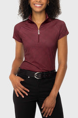 Oxblood Herringbone 1/4 Zip Cap Sleeve Top Kastel Denmark US