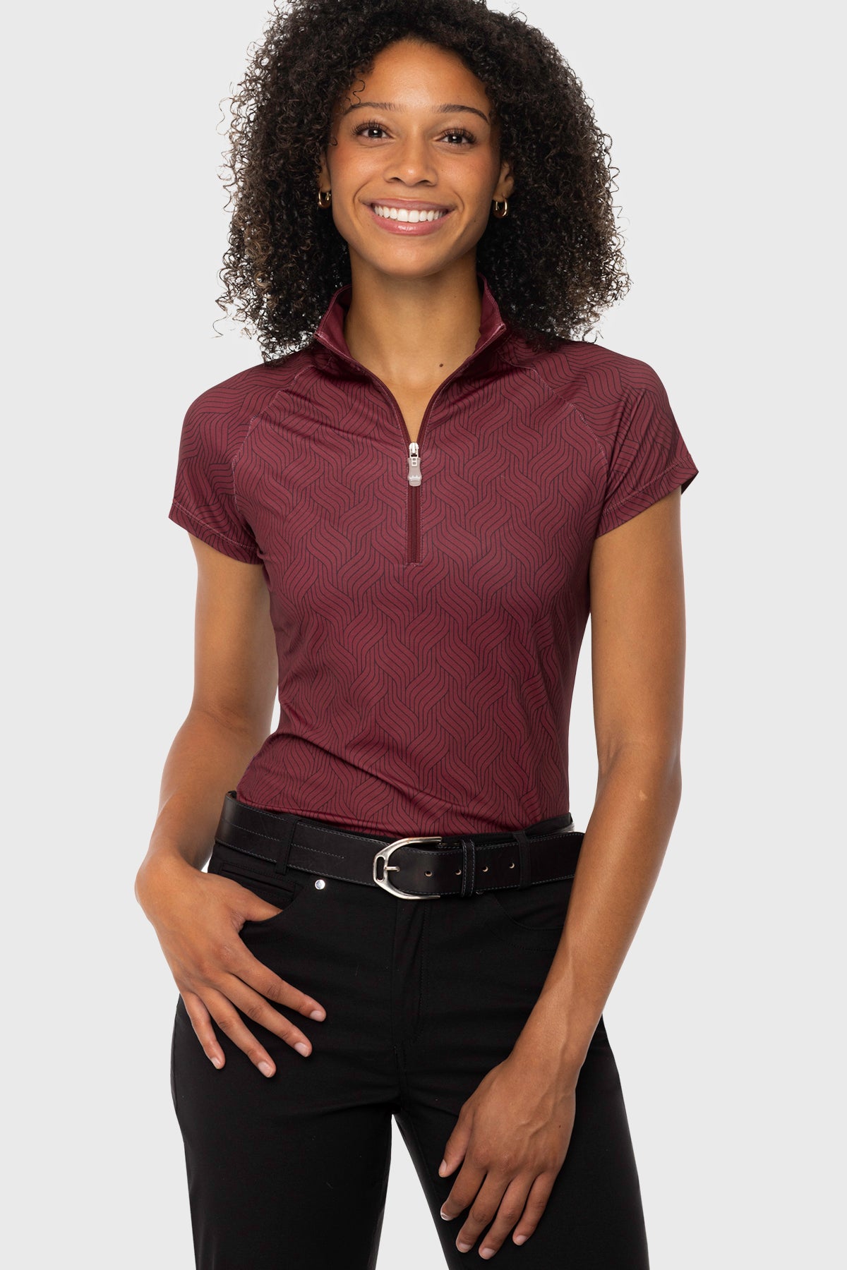 Oxblood Herringbone 1/4 Zip Cap Sleeve Sun Shirt Kastel Denmark US