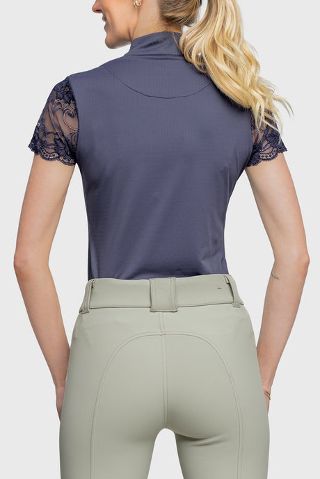 Navy Galloon Lace Short Sleeve Sun Shirt - [Kastel]