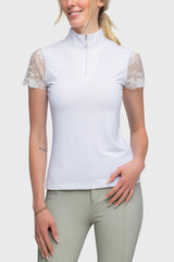 Galloon Lace White Short Sleeve Sun Shirt - [Kastel]