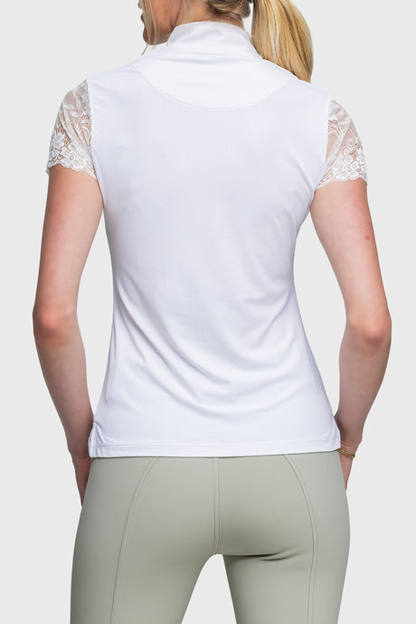 Galloon Lace White Short Sleeve Sun Shirt - [Kastel]
