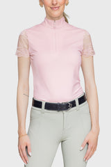 Galloon Lace Ballerina Pink Short Sleeve 1/4 Zip Sun Shirt - [Kastel]