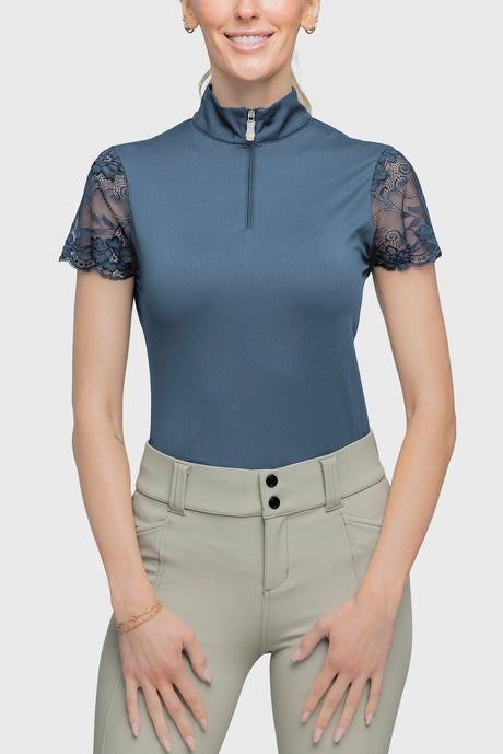 Indigo Galloon Lace Short Sleeve 1/4 Zip Sun Shirt - [Kastel]
