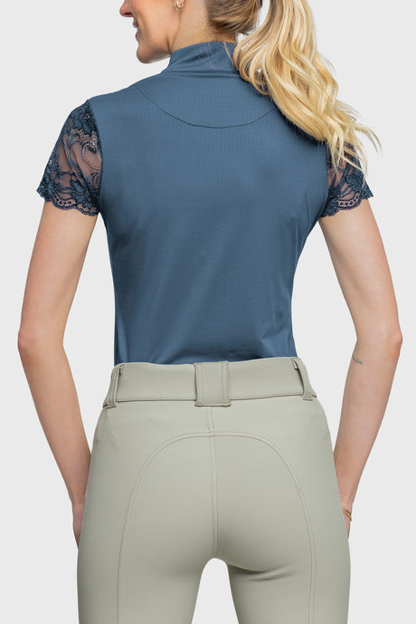Indigo Galloon Lace Short Sleeve 1/4 Zip Sun Shirt - [Kastel]