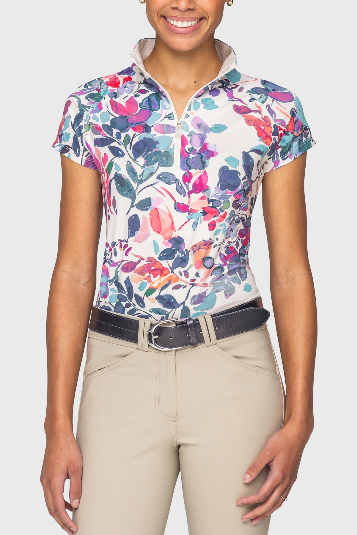 Amethyst Watercolor Floral 1/4 Zip Cap Sleeve Kastel Denmark