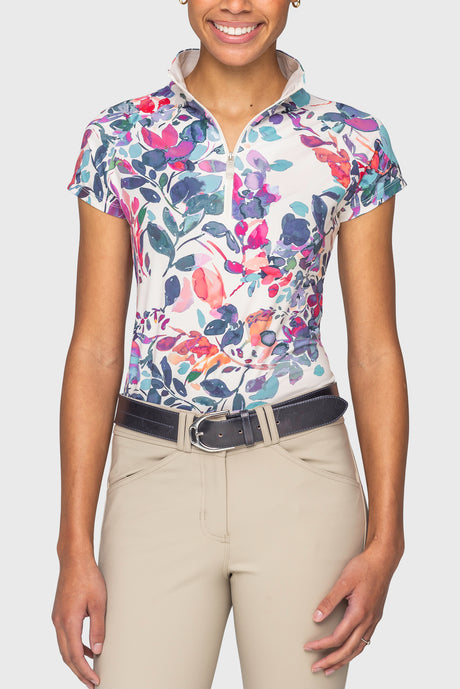 Amethyst Watercolor Floral 1/4 Zip Cap Sleeve Kastel Denmark