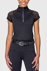 Black Scallop Lace Crystal Zip Cap Sleeve 1/4 Zip Sun Shirt Kastel Denmark
