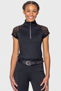 Black Scallop Lace Crystal Zip Cap Sleeve 1/4 Zip Sun Shirt Kastel Denmark
