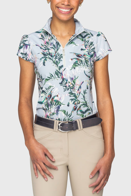 Powder Blue Botanical Cap Sleeve 1/4 Zip Sun Shirt Kastel Denmark