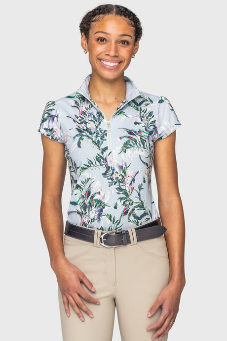 Powder Blue Botanical Cap Sleeve 1/4 Zip Sun Shirt Kastel Denmark