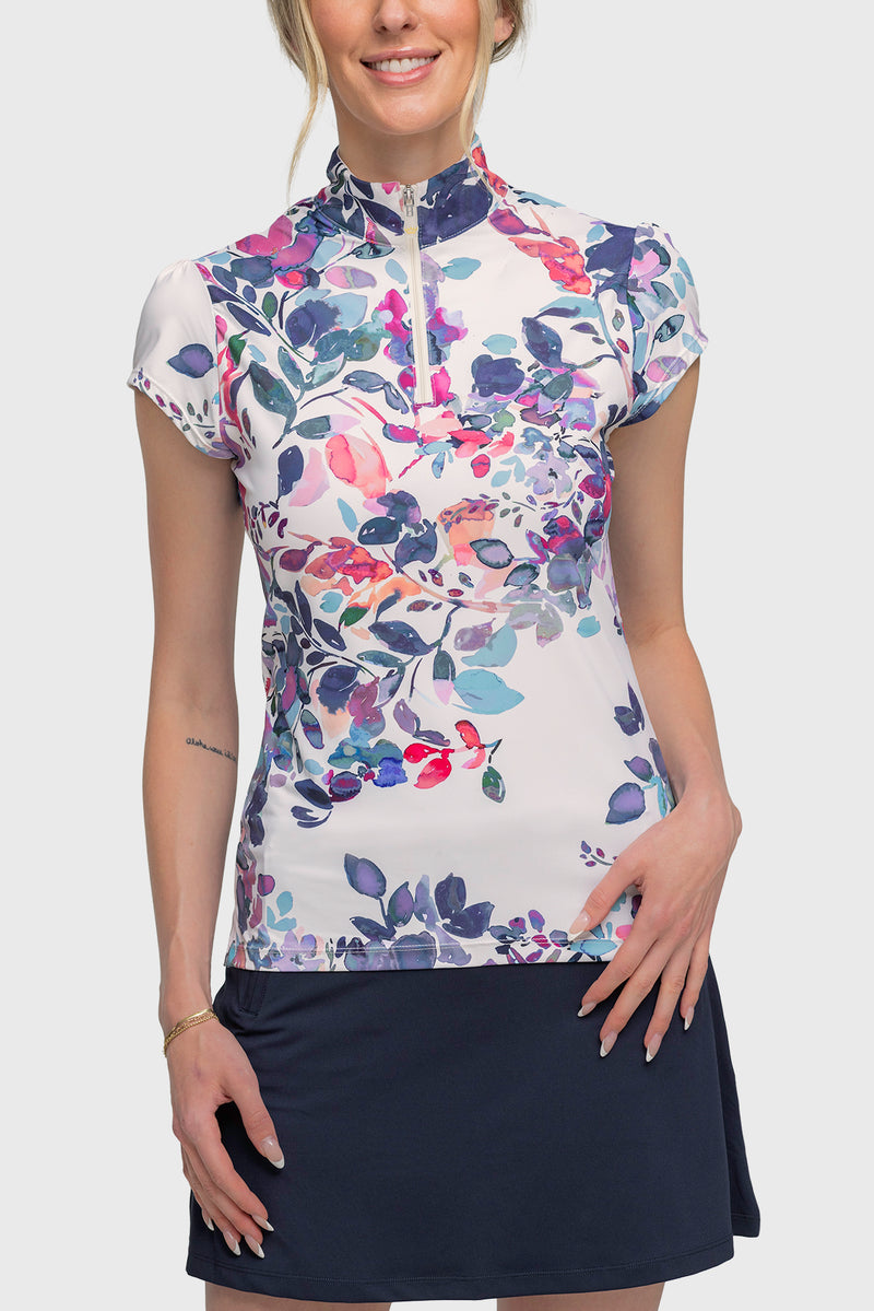 Cap Sleeve Amethyst Watercolor Floral 1/4 Zip-Kastel Denmark US